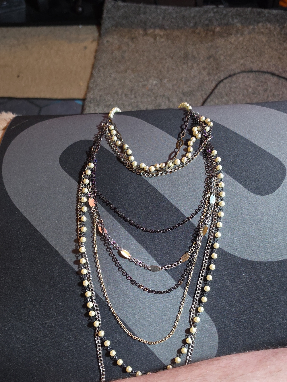 Layered Multi-Chain Pearl Accent Necklace - Women Jewelry